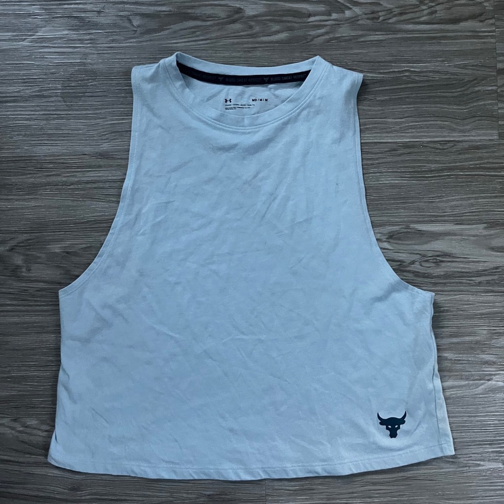 Under Armour Project Rock Brahma Bull Tank Top Blue Muscle Tee 1372702 Womens MD